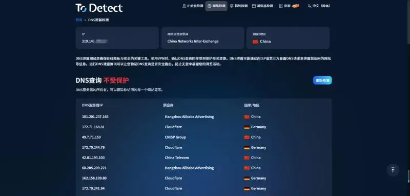 DNS洩漏檢測