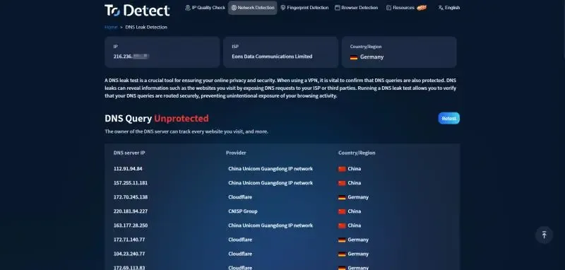 DNS leak test