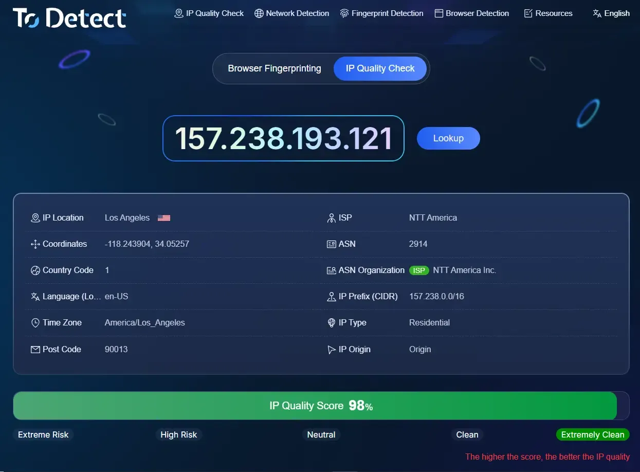 ToDetect — Herramienta integral de verificación de pureza de IP