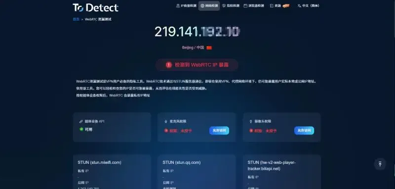 WebRTC洩漏檢測